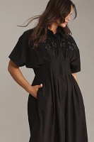 The Tobie Button-Front Pleated Shirt Dress by Exquise: Embellished Edition