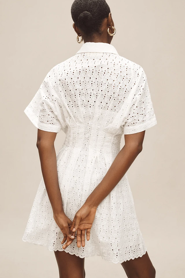 Exquise The Tobie Button-Front Pleated Shirt Dress by Exquise: Mini Eyelet  Edition at MarketFair Shoppes in Princeton, NJ