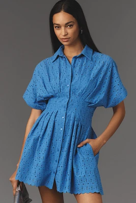 The Tobie Button-Front Pleated Shirt Dress by Exquise: Mini Eyelet Edition