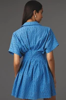 The Tobie Button-Front Pleated Shirt Dress by Exquise: Mini Eyelet Edition