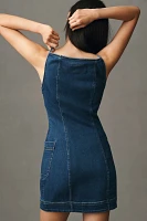 Maeve High Square-Neck Button-Front Denim Mini Dress