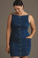 Maeve High Square-Neck Button-Front Denim Mini Dress