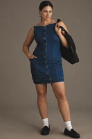 Maeve High Square-Neck Button-Front Denim Mini Dress