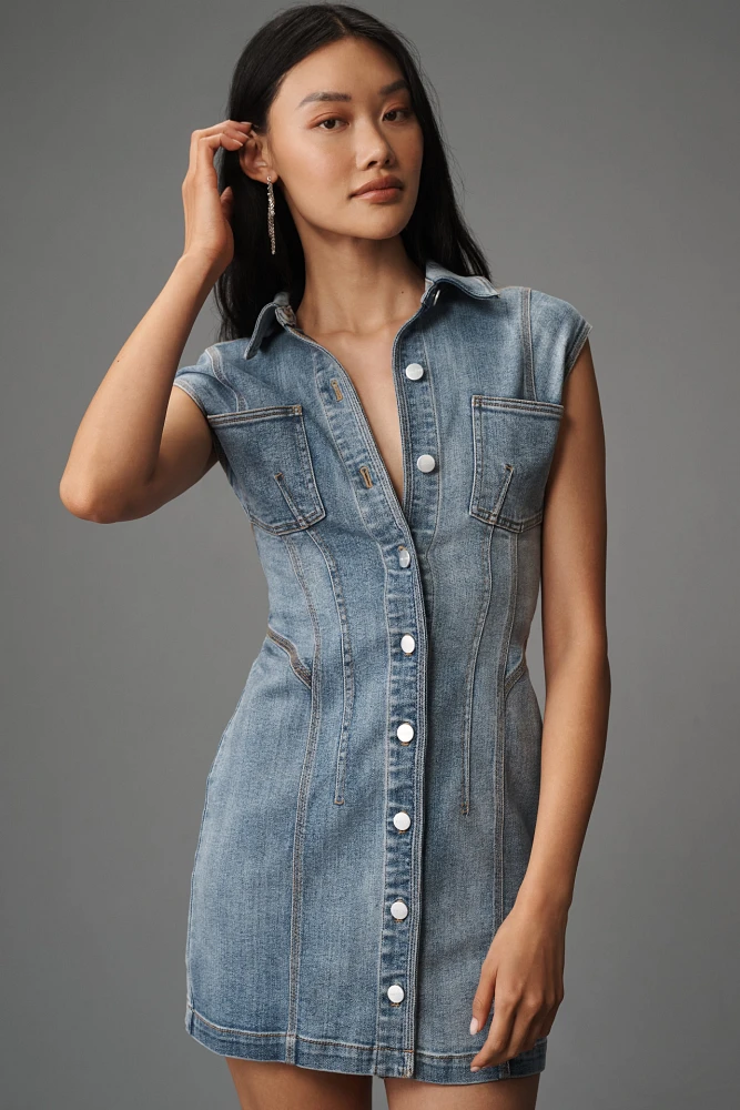 Pilcro Seamed Button-Front Denim Mini Dress