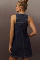 Pilcro Sleeveless V-Neck Denim Pinafore Mini Dress