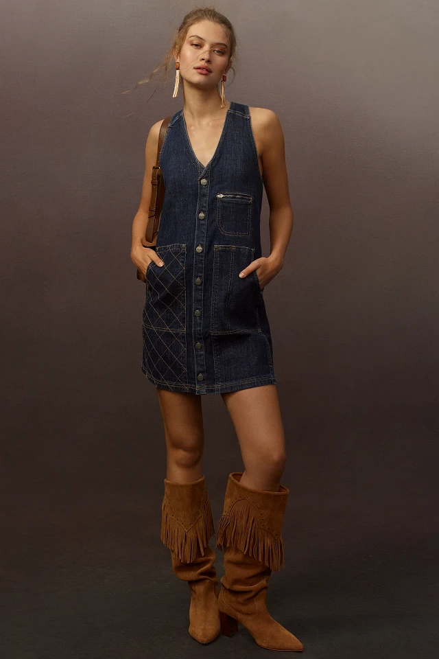 pilcro sleeveless paneled denim fit & flare mini dress Denim Sleeveless Flared Mini Dress – self-portrait-US main image 1