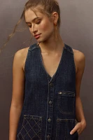 Pilcro Sleeveless V-Neck Denim Pinafore Mini Dress