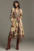 Sue Sartor Long-Sleeve Flounce Midi Dress