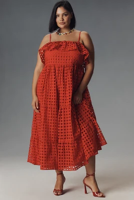Eloquii Plus Sleeveless Ruffled Tiered Eyelet Midi Dress