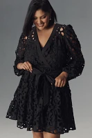 Eloquii Plus Long-Sleeve V-Neck Eyelet Wrap Mini Dress