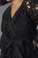 Eloquii Plus Long-Sleeve V-Neck Eyelet Wrap Mini Dress