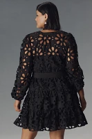 Eloquii Plus Long-Sleeve V-Neck Eyelet Wrap Mini Dress