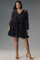 Eloquii Plus Long-Sleeve V-Neck Eyelet Wrap Mini Dress