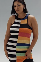 Eloquii Plus Sleeveless Mixed Stripe Ribbed Midi Dress