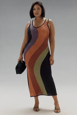 Eloquii Plus Sleeveless Wavy Knit Cover-Up Midi Dress