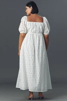 Eloquii Plus Short-Sleeve Tie-Neck Eyelet Maxi Dress
