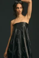 Mehtap Elaidi Strapless Faux Leather A-Line Dress