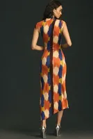 Mehtap Elaidi Mock-Neck Ruched Side-Slit Dress