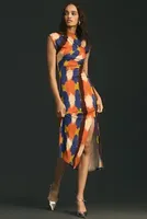 Mehtap Elaidi Mock-Neck Ruched Side-Slit Dress