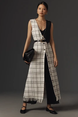 Mehtap Elaidi Asymmetrical Sleeveless Tweed Vest Midi Dress