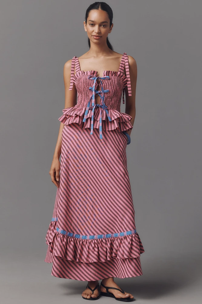 CeliaB Sofia Peplum Linen Cotton Midi Dress