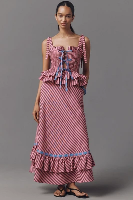 CeliaB Sofia Peplum Linen Cotton Midi Dress