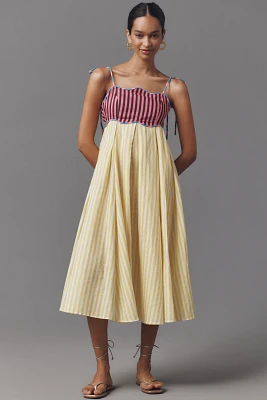 CeliaB Lola Linen Blend Tie-Strap Babydoll Midi Dress