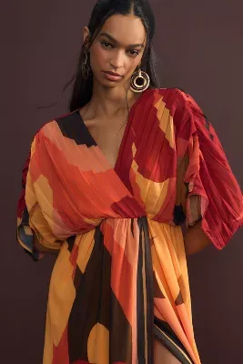 Farm Rio Short-Sleeve Wrap-Front Maxi Dress