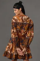 Farm Rio Long-Sleeve V-Neck Printed Mini Dress