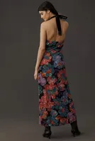 Farm Rio Sleeveless Halter Bow Floral Midi Dress