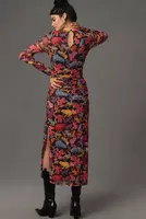 Farm Rio Long-Sleeve Mesh Printed Midi Dress