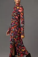 Farm Rio Long-Sleeve Mesh Printed Midi Dress