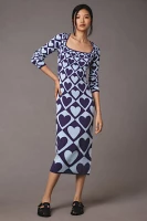 Farm Rio x Anthropologie Geo Heart Long-Sleeve Midi Sweater Dress