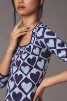 Farm Rio x Anthropologie Geo Heart Long-Sleeve Midi Sweater Dress