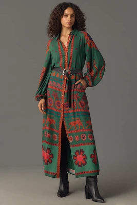 Farm Rio Long-Sleeve Maxi Shirt Dress