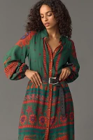 Farm Rio Long-Sleeve Maxi Shirt Dress