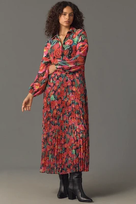 Farm Rio x Anthropologie Pleated Drop-Waist Maxi Dress