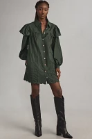 Farm Rio x Anthropologie Long-Sleeve Ruffle-Shoulder Shift Mini Dress