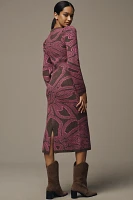 Farm Rio x Anthropologie Long-Sleeve Jacquard Printed Midi Dress