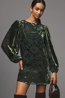 Farm Rio x Anthropologie Long-Sleeve Burnout Velvet Mini Dress