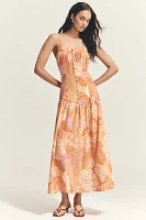 Farm Rio x Anthropologie Linen Blend Strapless Drop-Waist Maxi Dress