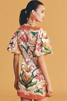 Farm Rio x Anthropologie Cotton Puff-Sleeve Button-Front Mini Dress