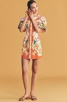 Farm Rio x Anthropologie Cotton Puff-Sleeve Button-Front Mini Dress