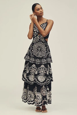 Farm Rio x Anthropologie 3D Floral Linen Midi Dress