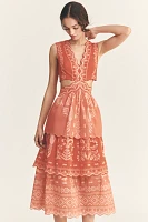Farm Rio x Anthropologie Eyelet Tiered Ruffle Midi Dress
