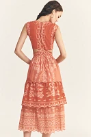 Farm Rio x Anthropologie Eyelet Tiered Ruffle Midi Dress