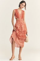 Farm Rio x Anthropologie Eyelet Tiered Ruffle Midi Dress