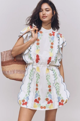 Farm Rio x Anthropologie Embroidered Ruffle mini Dress
