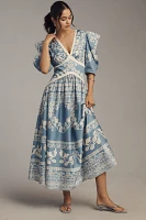 Farm Rio x Anthropologie Printed V-Neck Puff-Sleeve Maxi Dress