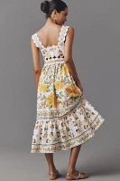 Farm Rio x Anthropologie Sleeveless Scallop-Trim Printed Midi Dress